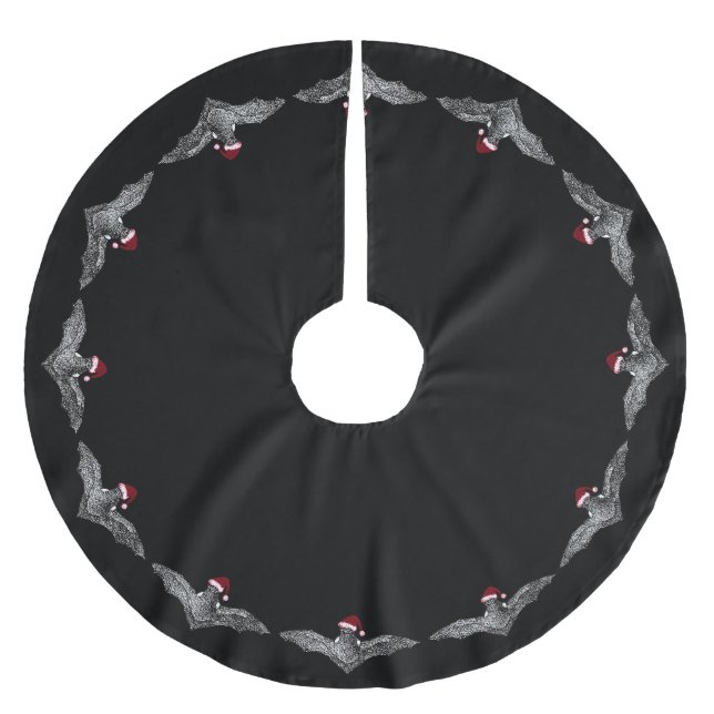 Bat in einer Weihnachtsmannmütze Polyester Weihnachtsbaumdecke (Vorderseite)