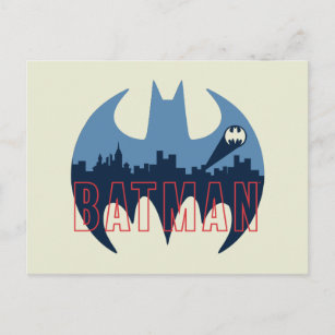 BAT-Logo mit der Postkarte "Gotham & Bat Signal"