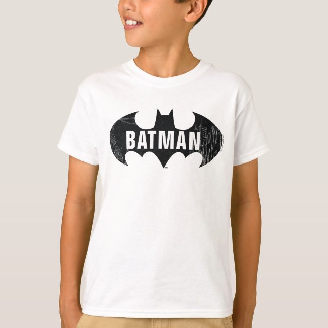 Bat-Logo mit Gotham-Ätzung T-Shirt (Vorderseite)