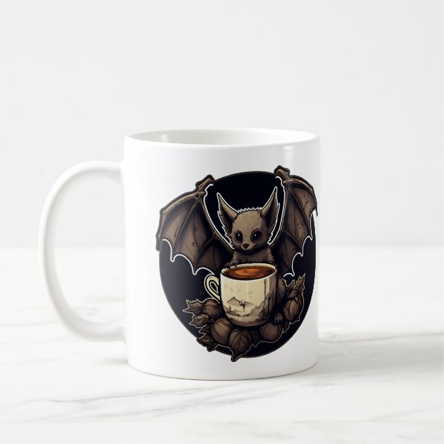 Bat mit Tasse Kaffee und Physalis (Links)