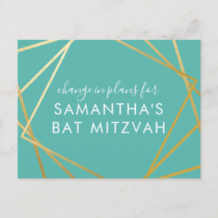 Bat Mitzvah Änderung der Pläne Modernes Gold Aquam Ankündigungspostkarte