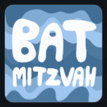 BAT MITZVAH Anpassbare blaue Wavy Streifen Quadratischer Aufkleber<br><div class="desc">Handgezeichneter Text von mir für Sie über ein handgezeichnetes, blau gezeichnetes Muster. Fügen Sie Ihren eigenen Text hinzu, wenn Sie möchten. Für weitere Designs und Farben Karo mein Shop! Oder lass mir Bescheid, wenn du etwas Angewohntes willst. Ich habe auch passendes Packpapier und natürlich sowohl Bar und Bat Mitzvah Versionen!...</div>