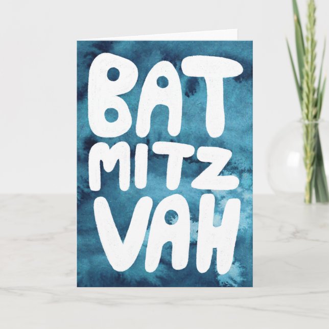 BAT MITZVAH Anpassbare Blue Watercolor-Glückwünsch Karte (Vorderseite)