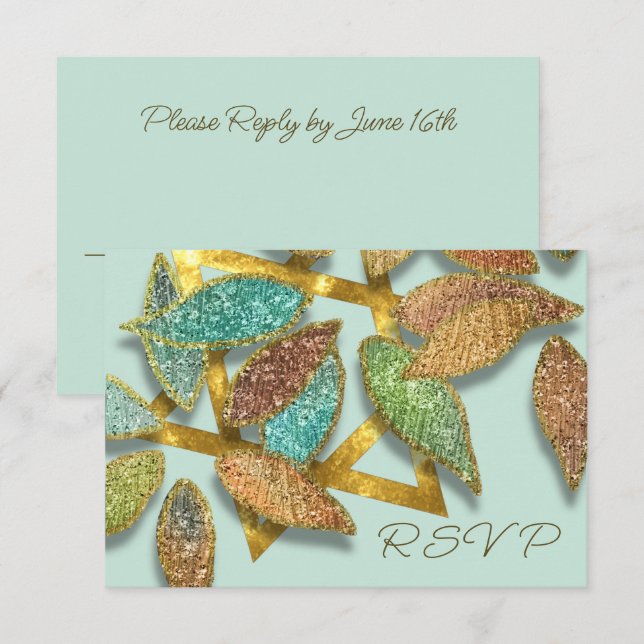 Bat Mitzvah Aqua Brown Glittery Petals Star Einladung (Vorne/Hinten)