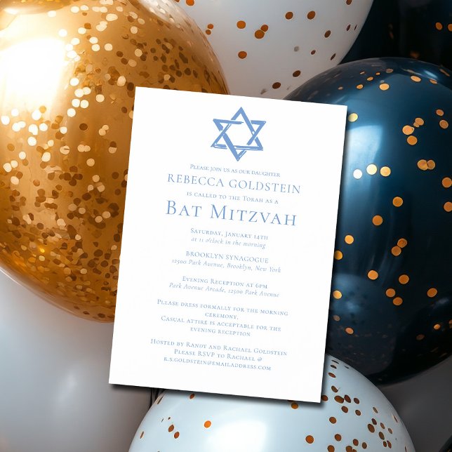 Bat Mitzvah Artistic Blue Star von David Party Magneteinladung (Von Creator hochgeladen)