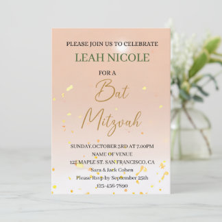 Bat Mitzvah, Bar Mitzvah Birthday Pink Gold Glitze Einladung