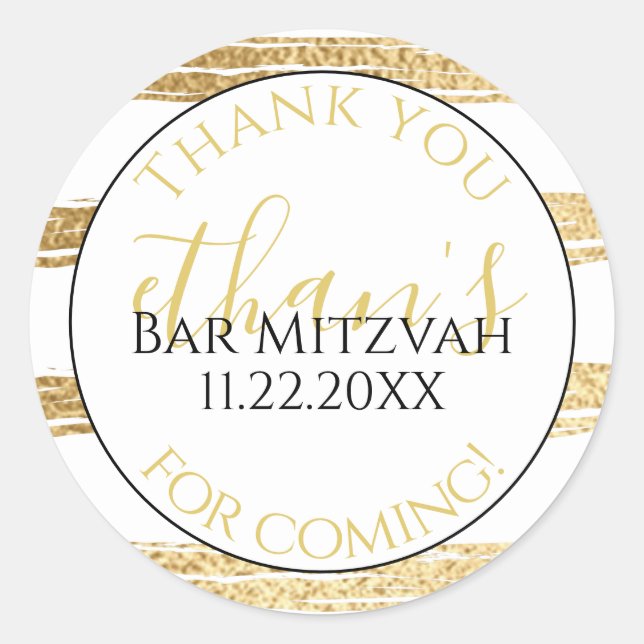Bat Mitzvah Bar Mitzvah Gold Streifen Elegant Runder Aufkleber (Vorderseite)