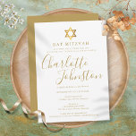 Bat Mitzvah, Bar Mitzvah Modernes Goldenes Drehbuc Einladung<br><div class="desc">Mit dem Namen der goldenen Skriptsignatur. Persönlich mit Ihren speziellen Bat- oder Bar Mitzvah-Informationen in schicken Goldschriften auf diesem stilvollen Design. Entwickelt von Thisisnotme©</div>