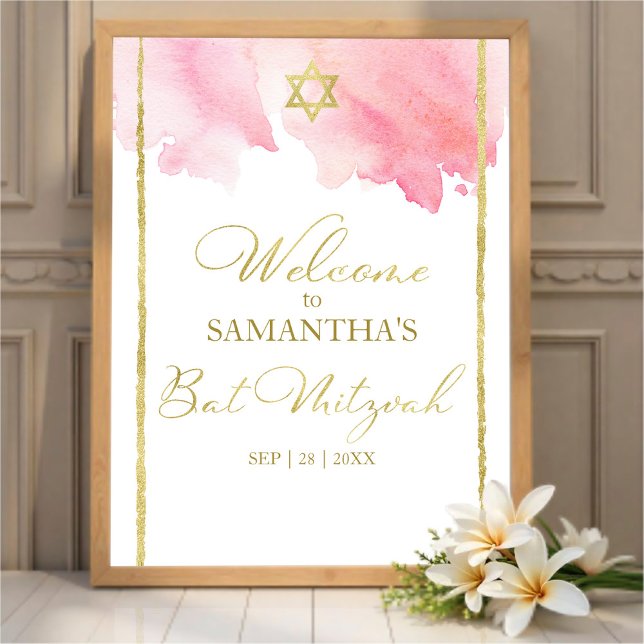 Bat Mitzvah Begrüßungszeichen | Wasserfarbe Abstra Poster (Von Creator hochgeladen)