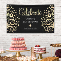 Bat Mitzvah Black Gold Foil Tree of Life Script