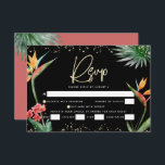Bat Mitzvah Black Gold Tropical Palm Wasserfarbe RSVP Karte<br><div class="desc">Seien Sie stolz, freuen Sie sich und feiern Sie diesen Meilenstein Ihres Lieblings-Bat Mitzvah mit dieser raffinierten, personalisierten UAWG Insert-Karte für Ihre Veranstaltung! Stilvolle, atemberaubende, farbenfrohe, tropische Wasserfarbenvögel paradiesischer Blume, Imitate goldgeschriebenes Drehbuch, Star of David und Glitzer Punkte, zusammen mit modernen Sans Serif Typ, überlagern einen dramatischen, schwarzen Hintergrund. Zusätzliche...</div>