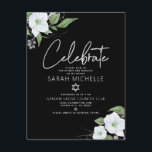 Bat Mitzvah Black Silver Script Watercolor Floral Begleitkarte<br><div class="desc">Seien Sie stolz, freuen Sie sich und präsentieren Sie diesen Meilenstein Ihres Lieblings-Bat Mitzvah! Fügen Sie diese moderne, funkelnd, personalisierte Einlage für zusätzliche Informationen zu Ihrer Veranstaltung ein. Eine schicke, atemberaubende, weiße und Imitate silberne Glitzer florale Aquarell mit Imitaten Silber-Folie Schrift Typografie und weißen Sans Serif Typ Overlays ein dramatischen...</div>
