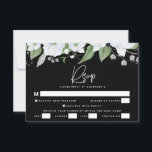 Bat Mitzvah Black Silver Script Watercolor Floral RSVP Karte<br><div class="desc">Seien Sie stolz, freuen Sie sich und feiern Sie diesen Meilenstein Ihres Lieblings-Bat Mitzvah mit dieser raffinierten, personalisierten UAWG Insert-Karte für Ihre Veranstaltung! Ein schicker, atemberaubender, weißer und Imitat-Sliver Glitzer florale Aquarell mit Imitaten silberne Folie Schrift Typografie und weiße Sans Serif Typ Overlay ein dramatisch schwarzer Hintergrund. Zusätzliche Aquarell-Blume und...</div>