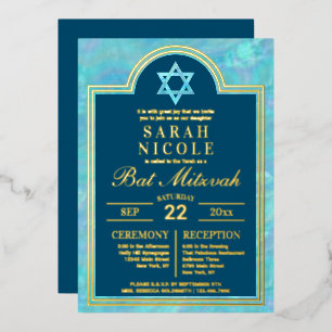 Bat Mitzvah Blau Opal Stern Davids Glam Gold Folieneinladung