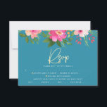 Bat Mitzvah Blue Floral Watercolor Gold Script RSVP Karte<br><div class="desc">Seien Sie stolz, freuen Sie sich und feiern Sie diesen Meilenstein Ihres Lieblings-Bat Mitzvah mit dieser raffinierten, personalisierten UAWG Insert-Karte für Ihre Veranstaltung! Eine atemberaubende, rosa und pfirsichfarbene Aquarellfarbe mit Imitaten, Goldfolien-Schrift-Typografie und modernen weißen Sans-Serifen überlagern einen staubigen, türkisfarbenen, aquamarin blauen Hintergrund. Zusätzliche Aquarellfarben-Blume und ein goldener Stern von David...</div>