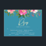 Bat Mitzvah Blue Floral Watercolor Gold Script RSVP Karte<br><div class="desc">Seien Sie stolz, freuen Sie sich und feiern Sie diesen Meilenstein Ihres Lieblings-Bat Mitzvah mit dieser raffinierten, personalisierten UAWG Insert-Karte für Ihre Veranstaltung! Eine atemberaubende, rosa und pfirsichfarbene Aquarellfarbe mit Imitaten, Goldfolien-Schrift-Typografie und modernen weißen Sans-Serifen überlagern einen staubigen, türkisfarbenen, aquamarin blauen Hintergrund. Zusätzliche Aquarellfarben-Blume und ein goldener Stern von David...</div>