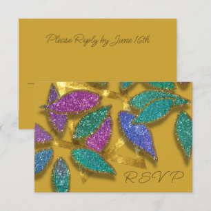 Bat Mitzvah Blue Lila Green Glittery Petals Star Einladung