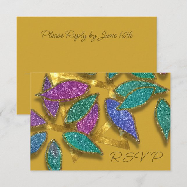 Bat Mitzvah Blue Lila Green Glittery Petals Star Einladung (Vorne/Hinten)