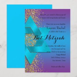 Bat Mitzvah Blue Lila Ombre Imitate Gold Glitzer Einladung