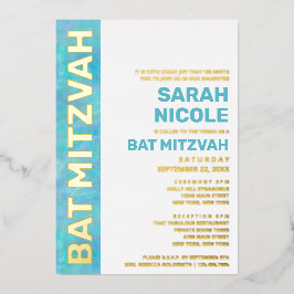 Bat Mitzvah Blue Opal Moderne Typografie Gold Folieneinladung