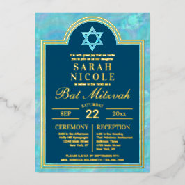 Bat Mitzvah Blue Opal Star von David Glam Gold Folieneinladung