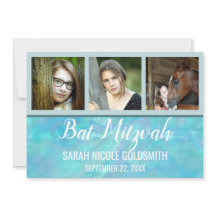 Bat Mitzvah Blue Opal Wasserfarbe Foto Collage
