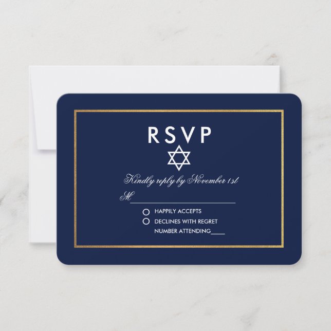 Bat Mitzvah Blue und Gold UAWG RSVP Karte (Vorderseite)