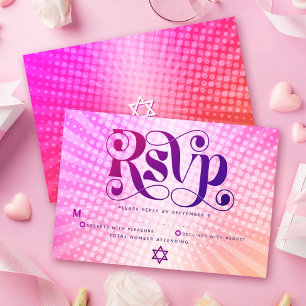 Bat Mitzvah Bold Retro Boho Rosa Orange Farbverlau RSVP Karte
