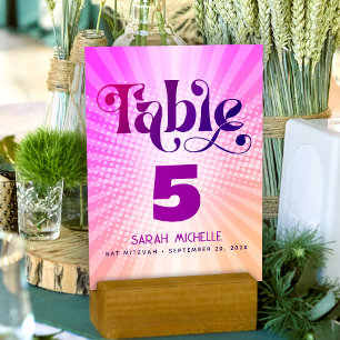Bat Mitzvah Bold Retro Boho Rosa Orange Farbverlau Tischnummer