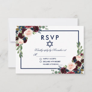 Bat Mitzvah Bourgogne Bleu Floral RSVP