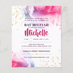 Bat Mitzvah Budget Aquarell Glitzer Einladung
