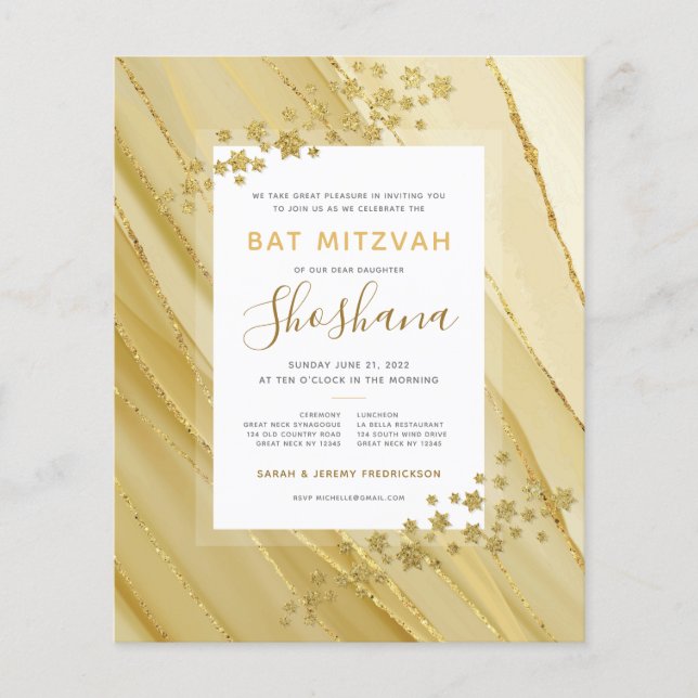 Bat Mitzvah Budget Gold Glitzer Monogram (Vorderseite)