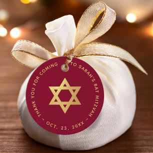 Bat Mitzvah Burgunderrot Faux Goldfolie Davidstern Geschenkanhänger