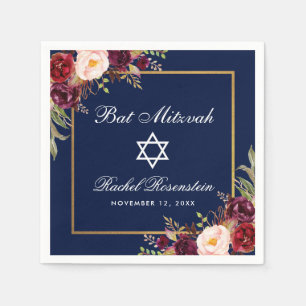 Bat Mitzvah Burgundy Floral Gold Serviette