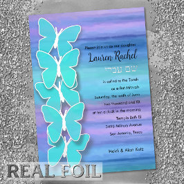Bat Mitzvah Butterfly Türkisch Lila Wasserfarbe Folieneinladung