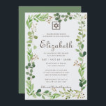 Bat Mitzvah Classic Script Watercolor Foliage Einladung<br><div class="desc">Besteht aus eleganter Serif und kursiver Schrift Typografie auf einem Aquarell grünes Blattwerk botanischen Rahmen. 

Entworfen von Select Party Supplies,  exklusiv für Zazzle.

Abrufbar unter:http://www.zazzle.com/store/selectpartysupplies</div>