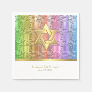 Bat Mitzvah Colorful Rainbow Star Damask Serviette