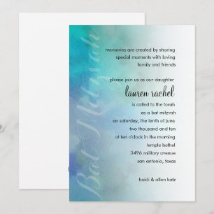 Bat Mitzvah Cool Colors Aqua Lila Einladung