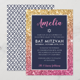 BAT MITZVAH cooler Marinegold Glitzer einladen Einladung