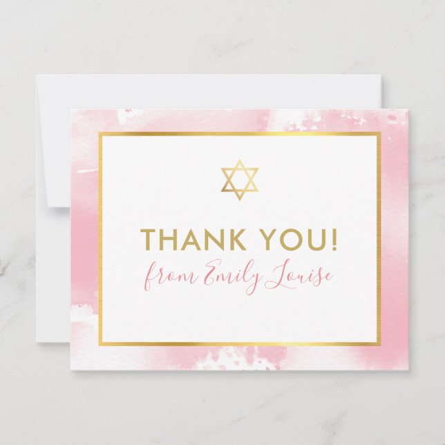BAT MITZVAH danke Gold Star rosa Aquarell (Vorderseite)