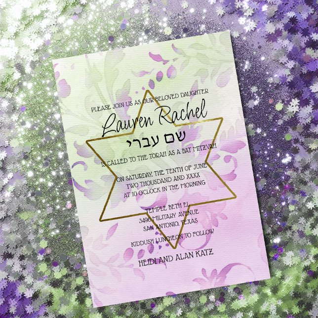 Bat Mitzvah Delicate Floral Watercolor Design Einladung (Von Creator hochgeladen)