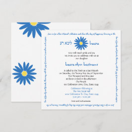 Bat Mitzvah Delightful Daisy Message Text Blau Einladung
