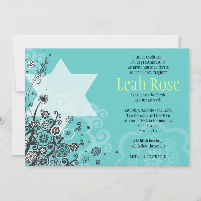 BAT MITZVAH d'invitation STAR FLOWERS Invitation (Devant)