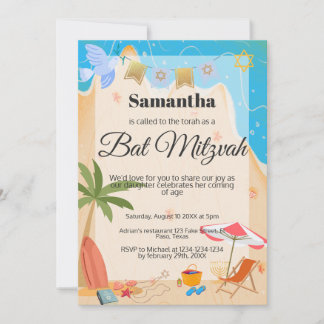 Bat mitzvah Einladung: Beach theme, QR Einladung