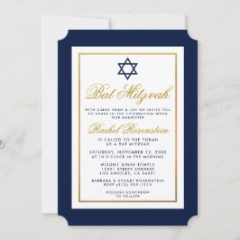 Bat Mitzvah Einladung Blau und Gold
