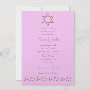 Bat Mitzvah Einladung Blume Star von David Pink
