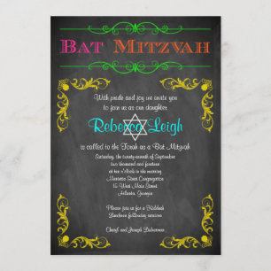 Bat Mitzvah Einladung   Neon Chalkboard