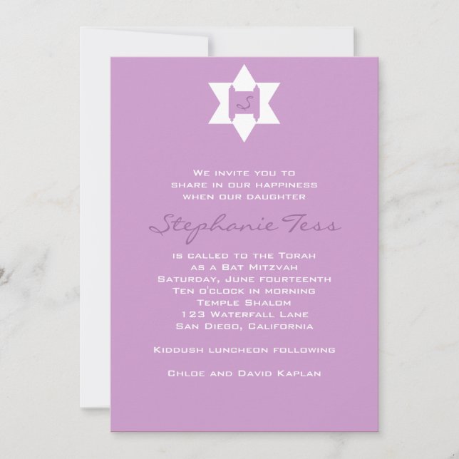 Bat Mitzvah Einladung Torah Jüdische Star Hebräisc (Vorderseite)