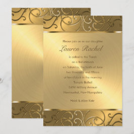 Bat Mitzvah Elegant All Gold Filigree Einladung