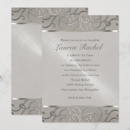 Bat Mitzvah Elegant Alle Silver Filigree Wirbel Einladung